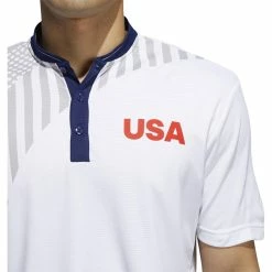 ADIDAS USA Olympics Friday Polo -Golf Clubs Shop adidas usa olympics friday polo white grey two dark blue 03 67774.1659042797