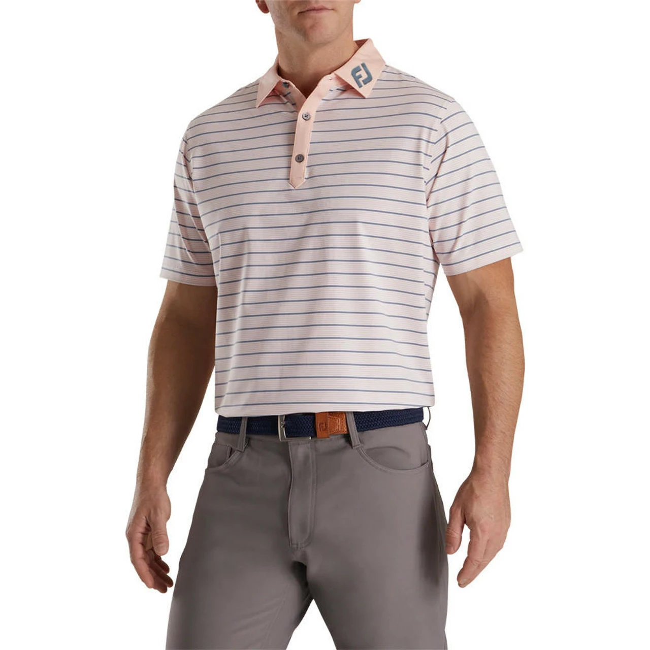 FootJoy Lisle Accented Stripe Self Collar Polo - FJ Logo 1 FootJoy Lisle Accented Stripe Self Collar Polo - FJ Logo