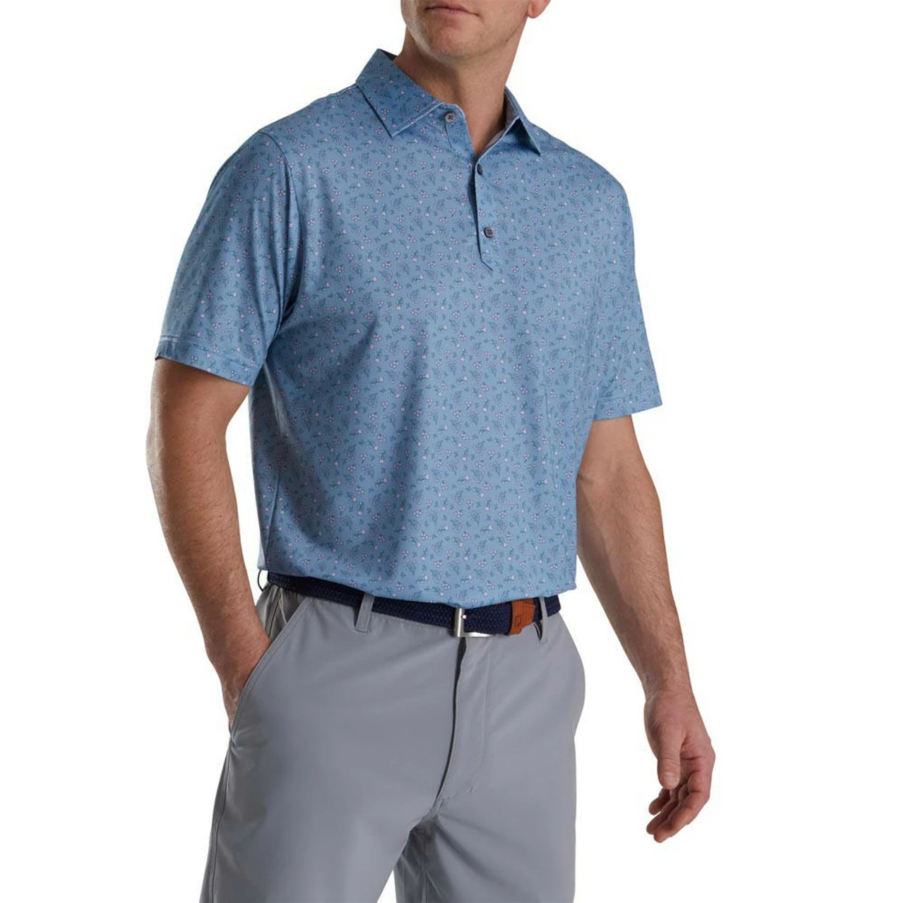 FootJoy Mini Floral Print Lisle Self Collar Polo 1 FootJoy Mini Floral Print Lisle Self Collar Polo