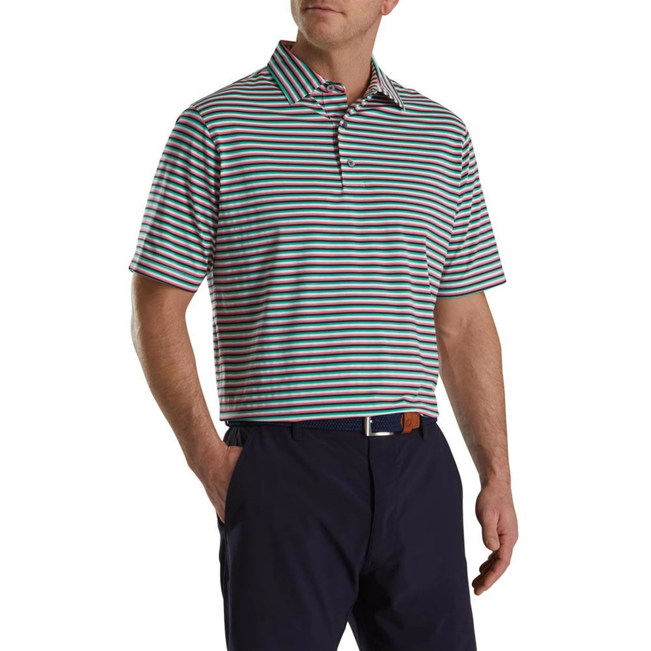 FootJoy Multi Stripe Lisle Self Collar Polo 1 FootJoy Multi Stripe Lisle Self Collar Polo