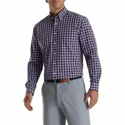 FootJoy Stretch Woven Gingham Shirt 41 FootJoy Stretch Woven Gingham Shirt -Golf Clubs Shop footjoy stretch woven gingham shirt lavender navy 01 74945.1671651403