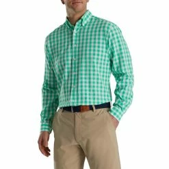 FootJoy Stretch Woven Gingham Shirt 29 FootJoy Stretch Woven Gingham Shirt -Golf Clubs Shop footjoy stretch woven gingham shirt light sea green white 01 42111.1671652042