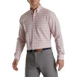 FootJoy Super Soft Woven Plaid Shirt -Golf Clubs Shop footjoy super soft woven plaid shirt white coral pink graphite 01 43825.1671653343