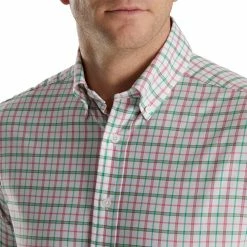 FootJoy Super Soft Woven Plaid Shirt -Golf Clubs Shop footjoy super soft woven plaid shirt white sea green watermelon 03 78406.1671652599
