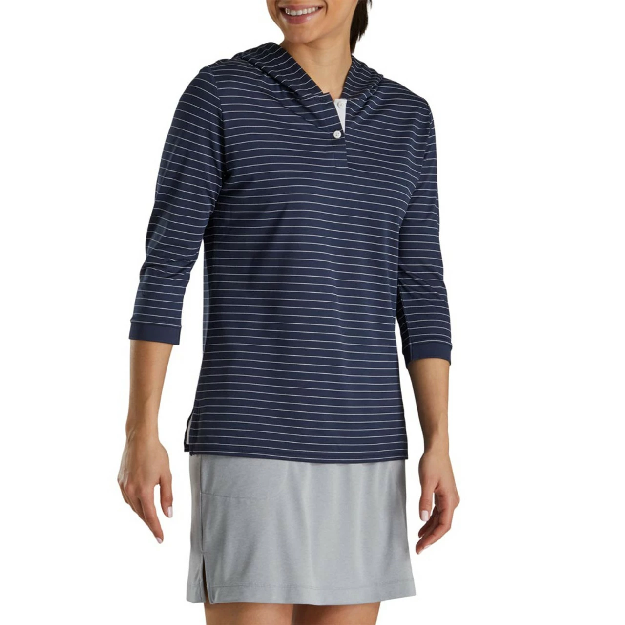 FootJoy Women's 3/4 Sleeve Pinstripe Hoodie 2 FootJoy Women's 3/4 Sleeve Pinstripe Hoodie - Image 2