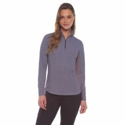 IBKUL Mini Check Long Sleeve Zip Mock -Golf Clubs Shop ibkul mini check long sleeve zip mock black 01 78733.1676597089