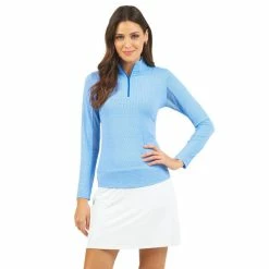 IBKUL Mini Check Long Sleeve Zip Mock -Golf Clubs Shop ibkul mini check long sleeve zip mock blue 01 81472.1676593316