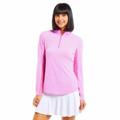 IBKUL Mini Check Long Sleeve Zip Mock -Golf Clubs Shop ibkul mini check long sleeve zip mock hot pink 01 59450.1676589365