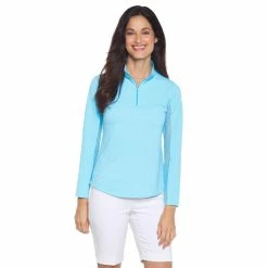 IBKUL Mini Check Long Sleeve Zip Mock -Golf Clubs Shop ibkul mini check long sleeve zip mock turquoise 01 36108.1676583995